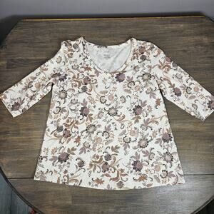 J Jill 3/4 Sleeve T Shirt Size XS Petite Pure Jill Print Soft V Neck Top Floral